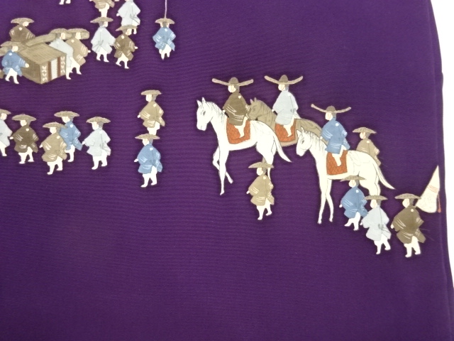  塩瀬手描き時代人物模様名古屋帯